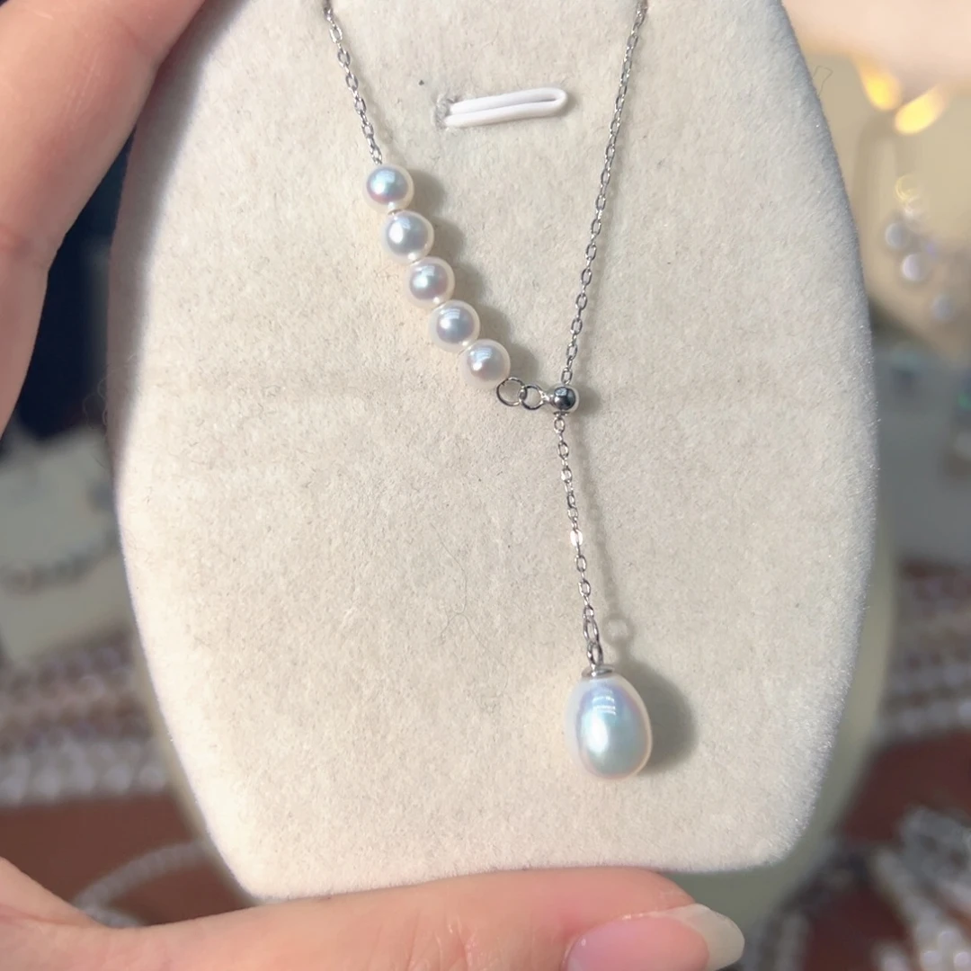 通体银极光镜面天然珍珠银S925镶嵌淡水珍珠