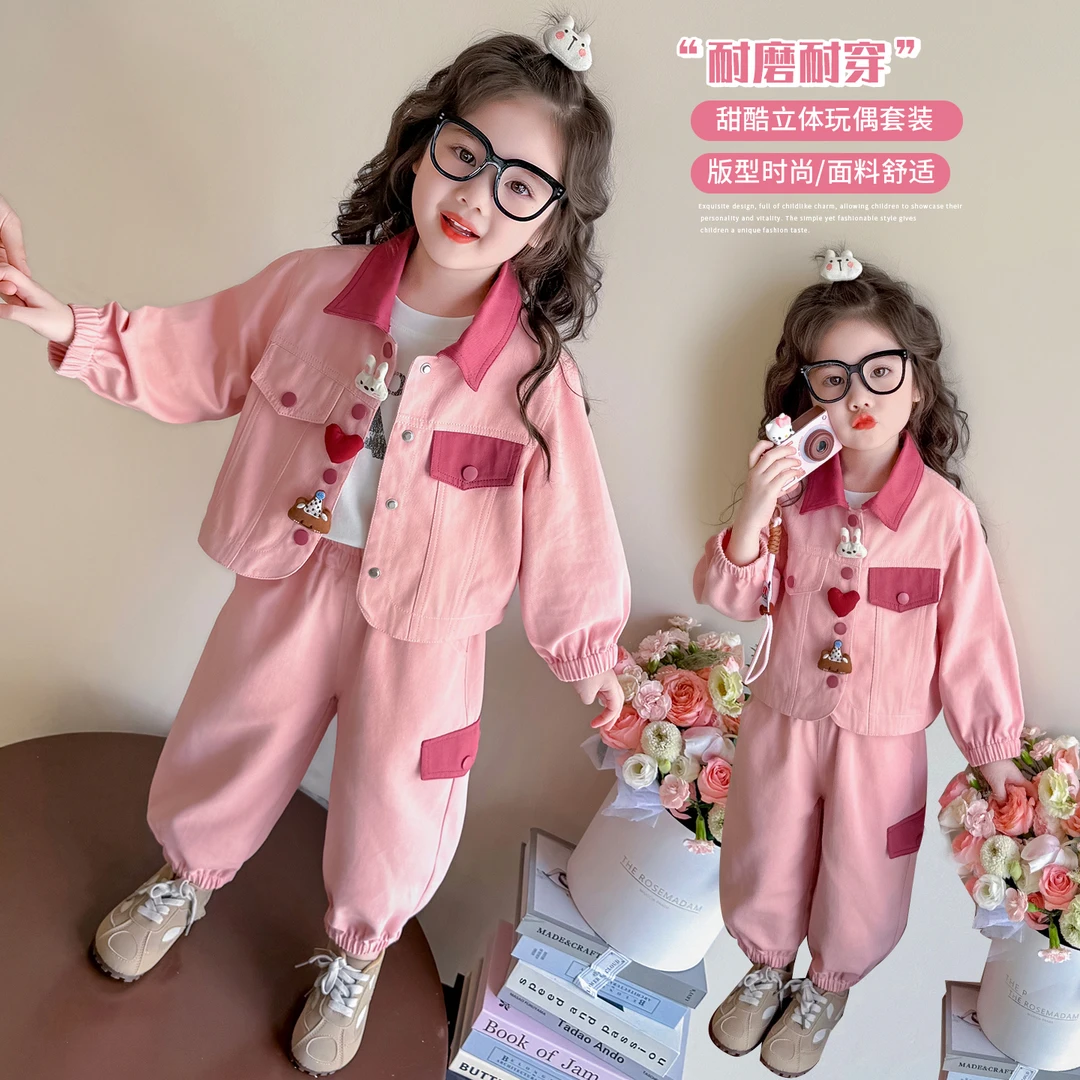 女套头春秋女童卡通牛仔两件套装女宝舒适韩版套装