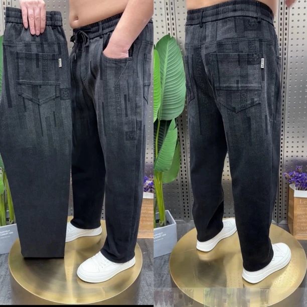 秋冬新款时尚牛仔提花宽松舒适百搭老爹裤【8122】