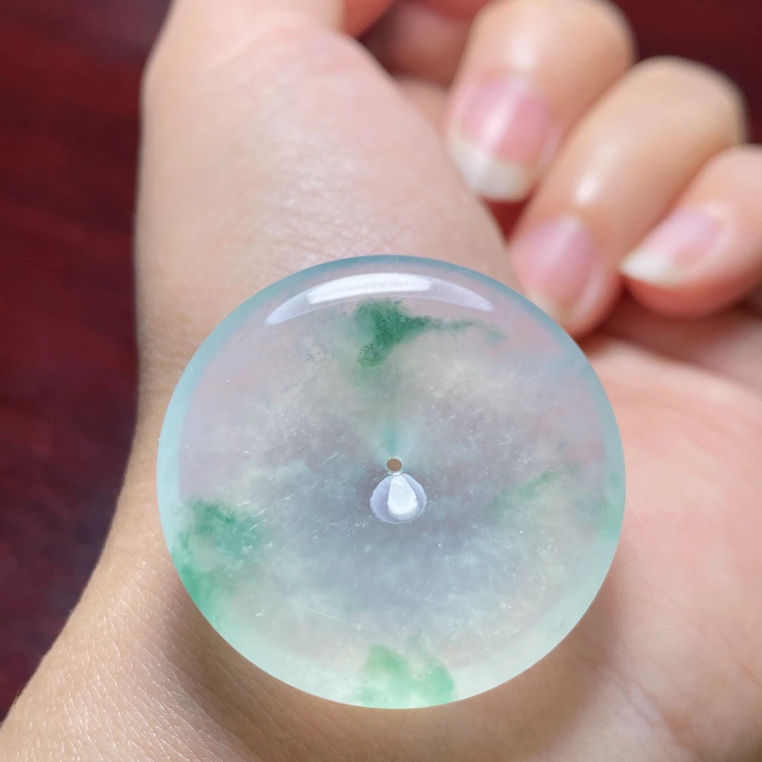 天然缅甸翡翠A货老种飘花男女款精品平安扣吊坠挂件31.5*5.3mm