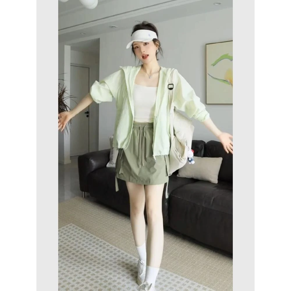 2025夏季爆款两件套独特漂亮轻薄超强防紫外线薄荷绿色防晒衣套装
