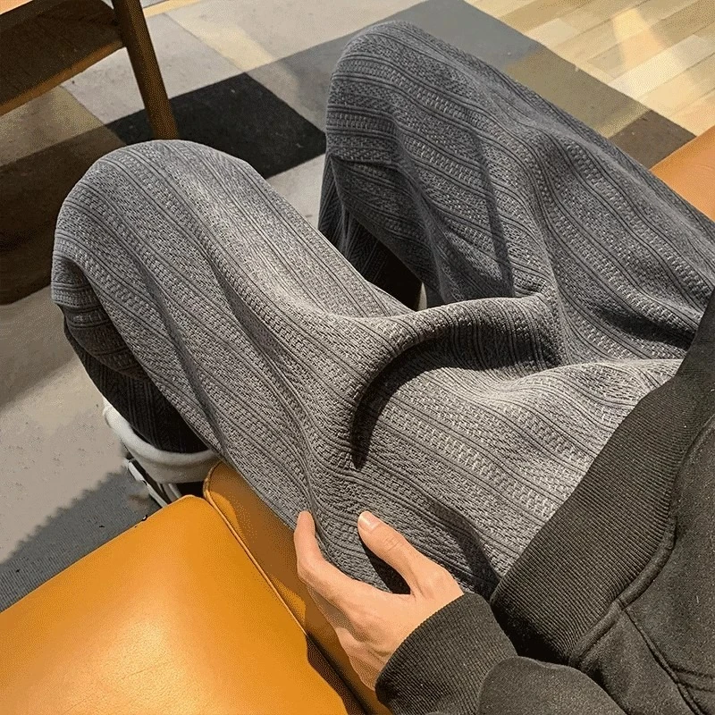 灰色高级感提花休闲裤男直筒长裤垂坠感百搭宽松港风潮流阔腿裤子