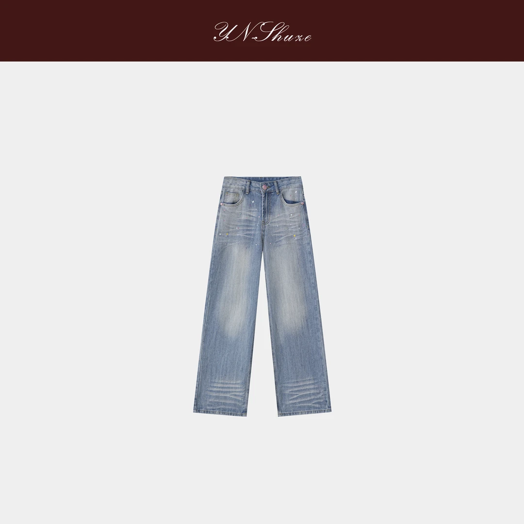 YN-SHUZE【碎落星石】设计师秋冬复古港风时尚牛仔裤SZ-YNB-25010