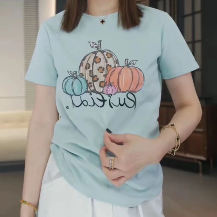 韩系风夏季新款时尚百搭趣味印花圆领短袖T恤女休闲显瘦减龄上衣