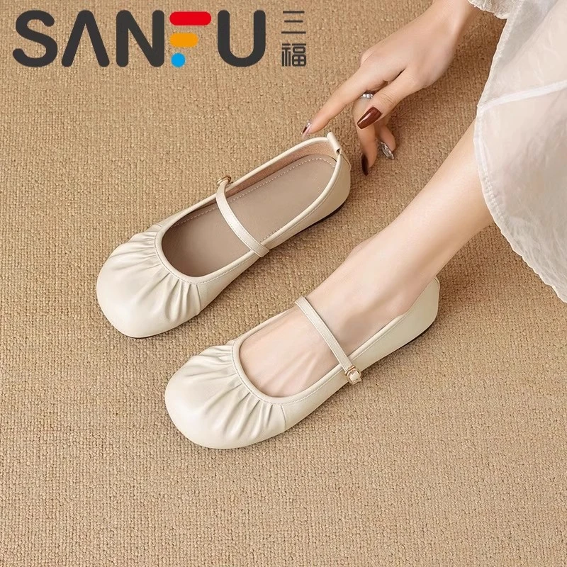 三福软底玛丽珍芭蕾鞋女2025春季新款玛丽珍鞋女款爆款2025新款