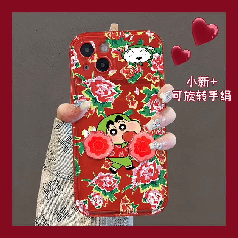 可爱小新手机壳适用于苹果16/oppo华为vivo翻盖镜子创意卡通网红