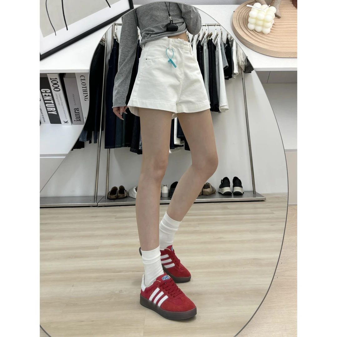 微胖mm水洗白色牛仔短裤女2025夏季新款美式高街设计感百搭A字裤
