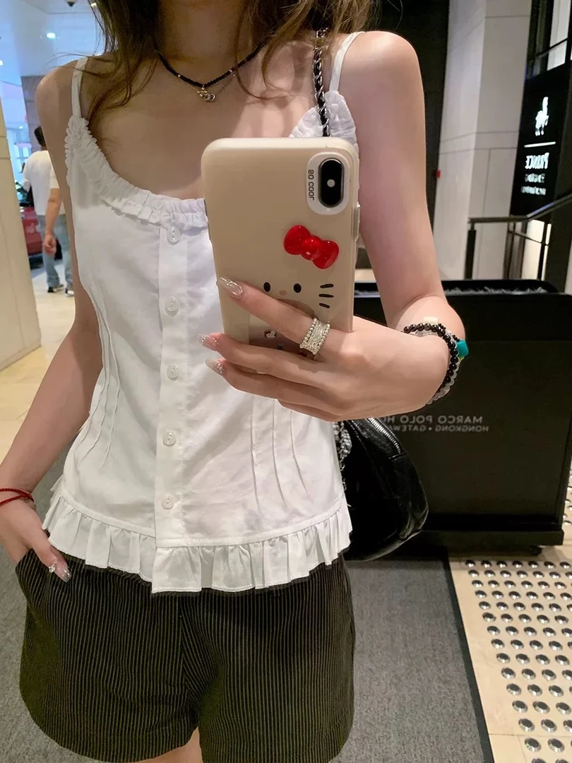 法式荷叶边显瘦小吊带女2025夏季新款可外穿收腰小背心内搭上衣女