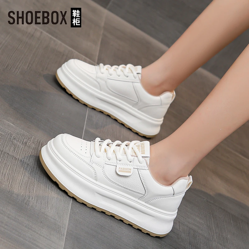 SHOEBOX鞋柜女休闲运动板鞋女百搭低帮厚底时尚春款网红小白鞋