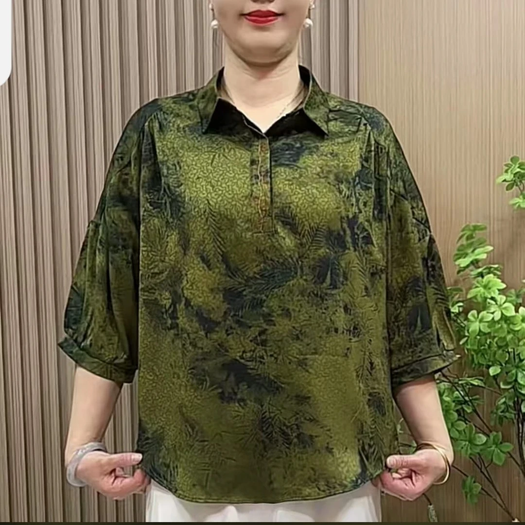 翻领九分袖中老年女装时尚妈妈装洋气衬衫