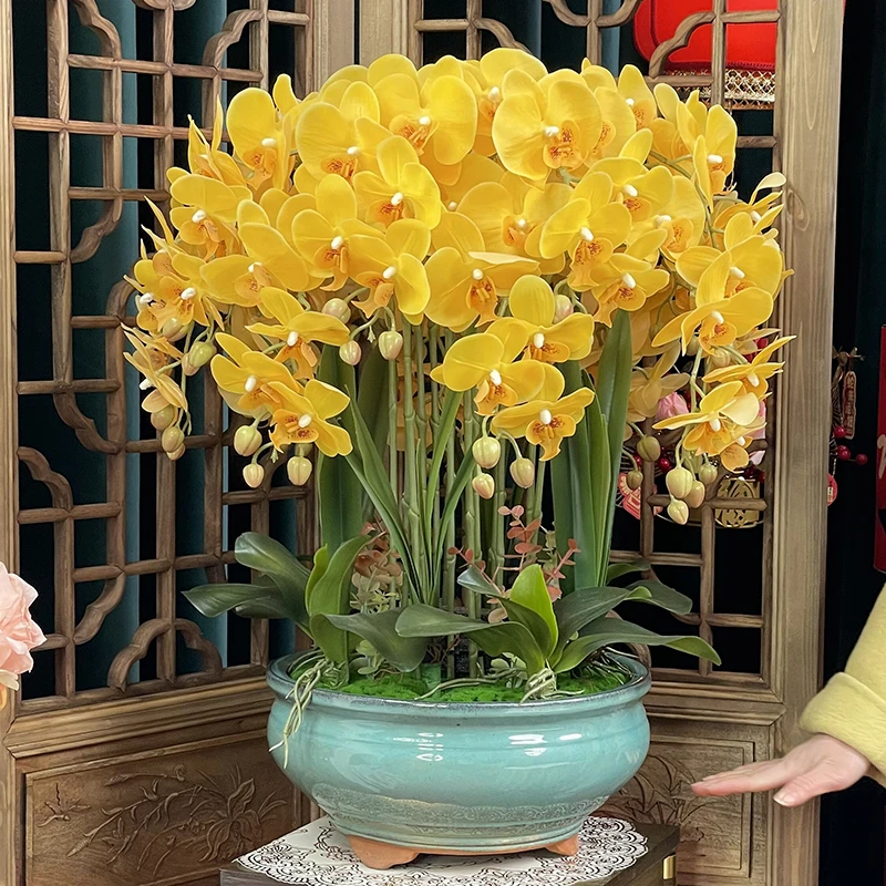 仿真蝴蝶兰花新家婚房装饰寓意粉色仿真花沙发边角几装饰假花摆件