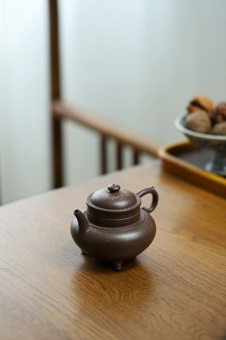 当代 张茂业制紫砂铺砂古卣莲子壶水平壶笑樱壶泥壶傲雪壶280cc