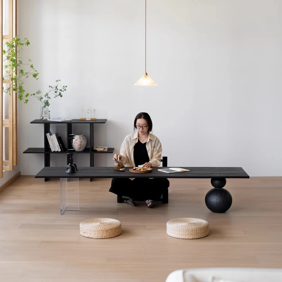 侘寂风碳化白蜡木茶几矮桌日式榻榻米飘窗阳台小茶桌2025新款高端