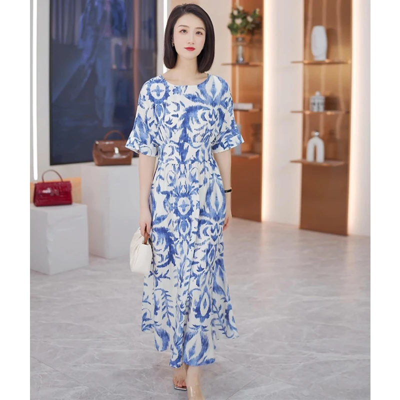 2025夏季女装连衣裙时尚气质优雅显瘦洋气长款印花裙子L16-25612