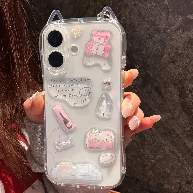 可爱diy滴胶贴纸适用于苹果16手机壳iPhone15promax猫耳朵14透明