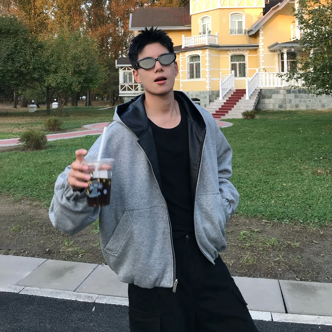 Holocene美式潮牌重磅连帽开衫卫衣男女双面穿休闲百搭外套WY888