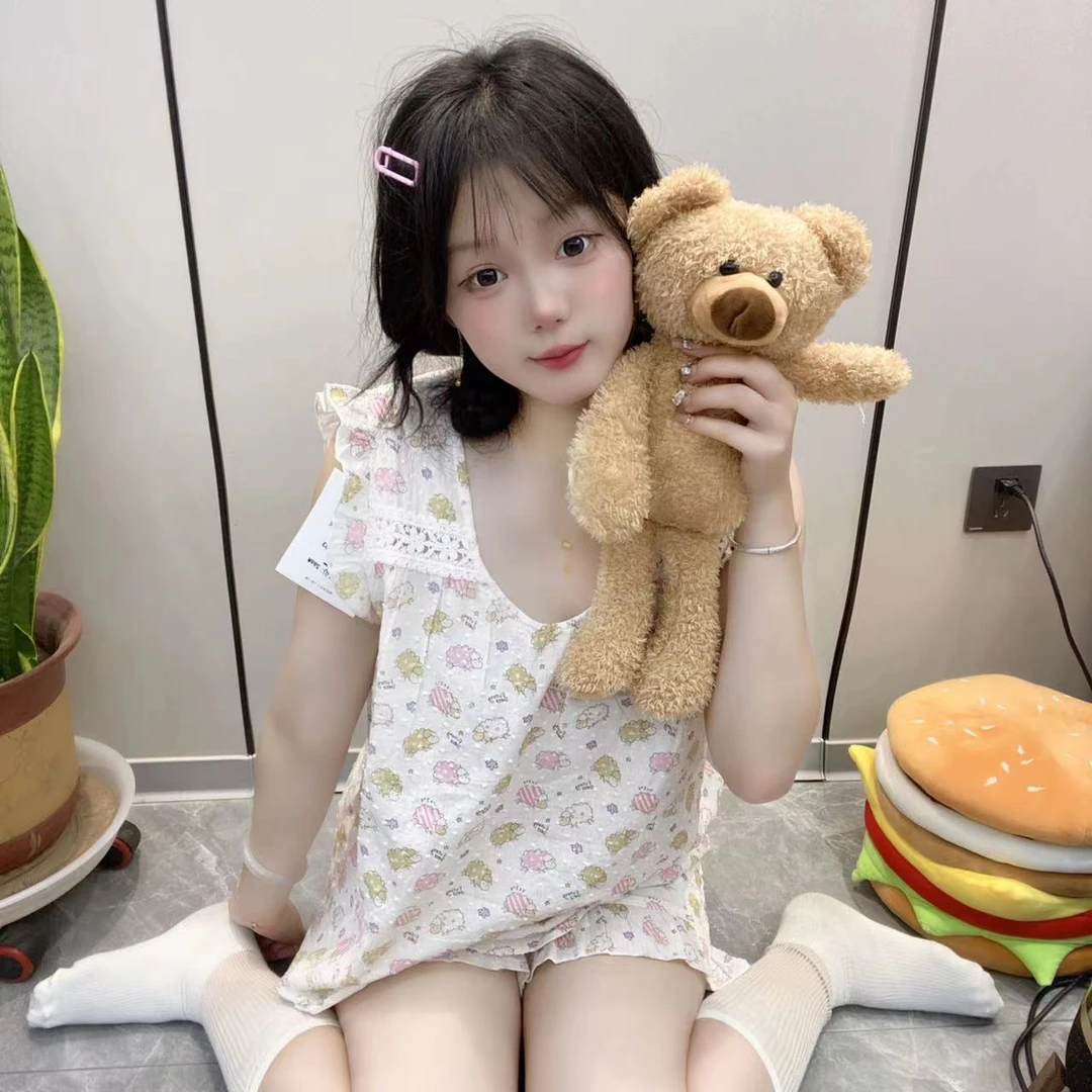 卡通动漫短裤女短袖夏季成人睡衣睡裙慵懒甜美简约纯欲慵懒风女装