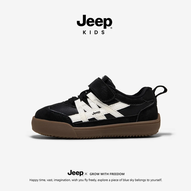 jeep黑色阿甘鞋男童2025新款冬季加绒二棉鞋魔术贴儿童运动鞋女童