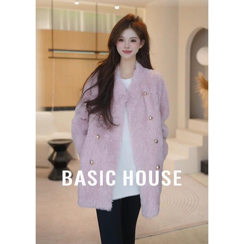 Basic House/百家好小香风琥珀流光100羊羔毛外套皮草B1195B59G22