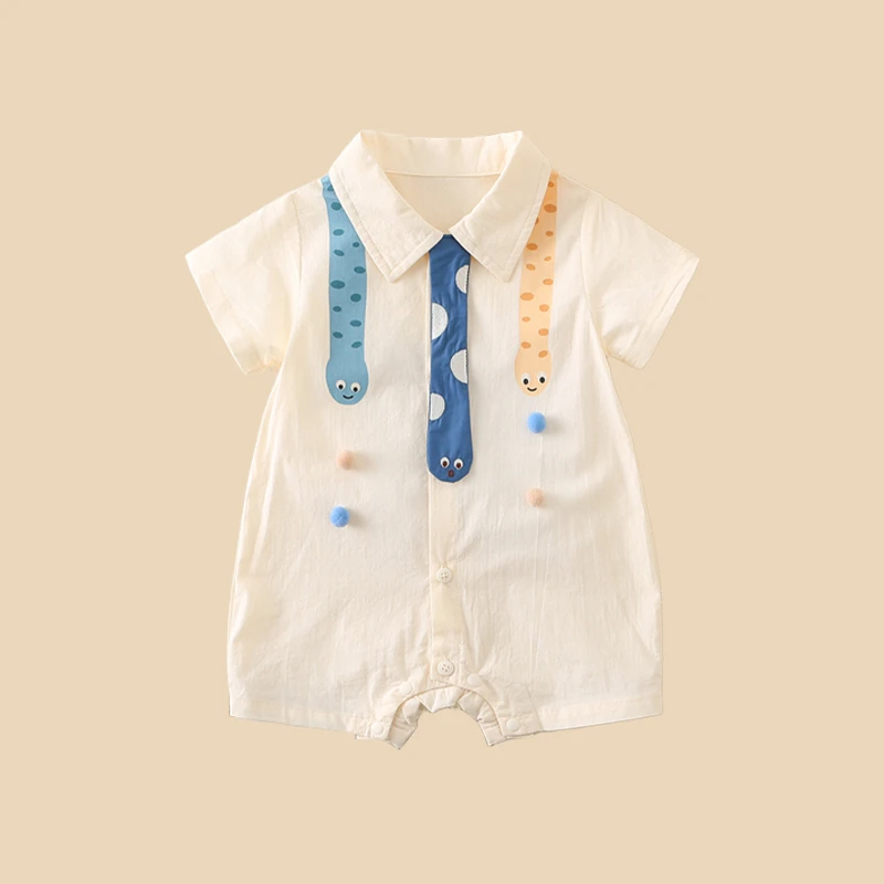 婴儿衣服夏款男宝宝短袖休闲衬衣连体衣小月龄外出网红夏季爬行服