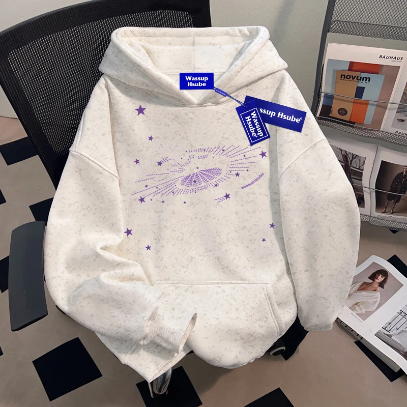 WASSUP HSUBE秋冬季小众设计感连帽套头卫衣2025扎染潮酷休闲上衣