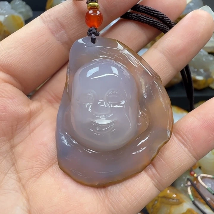玛瑙/玉髓合金原皮弥勒佛吊坠