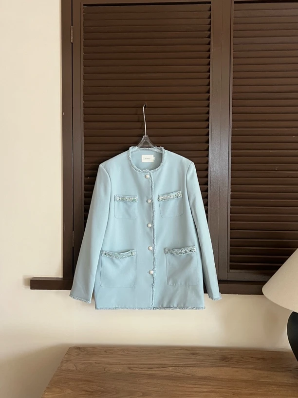 【赵小小yimao】25230气质小香风圆领长袖单排扣西装