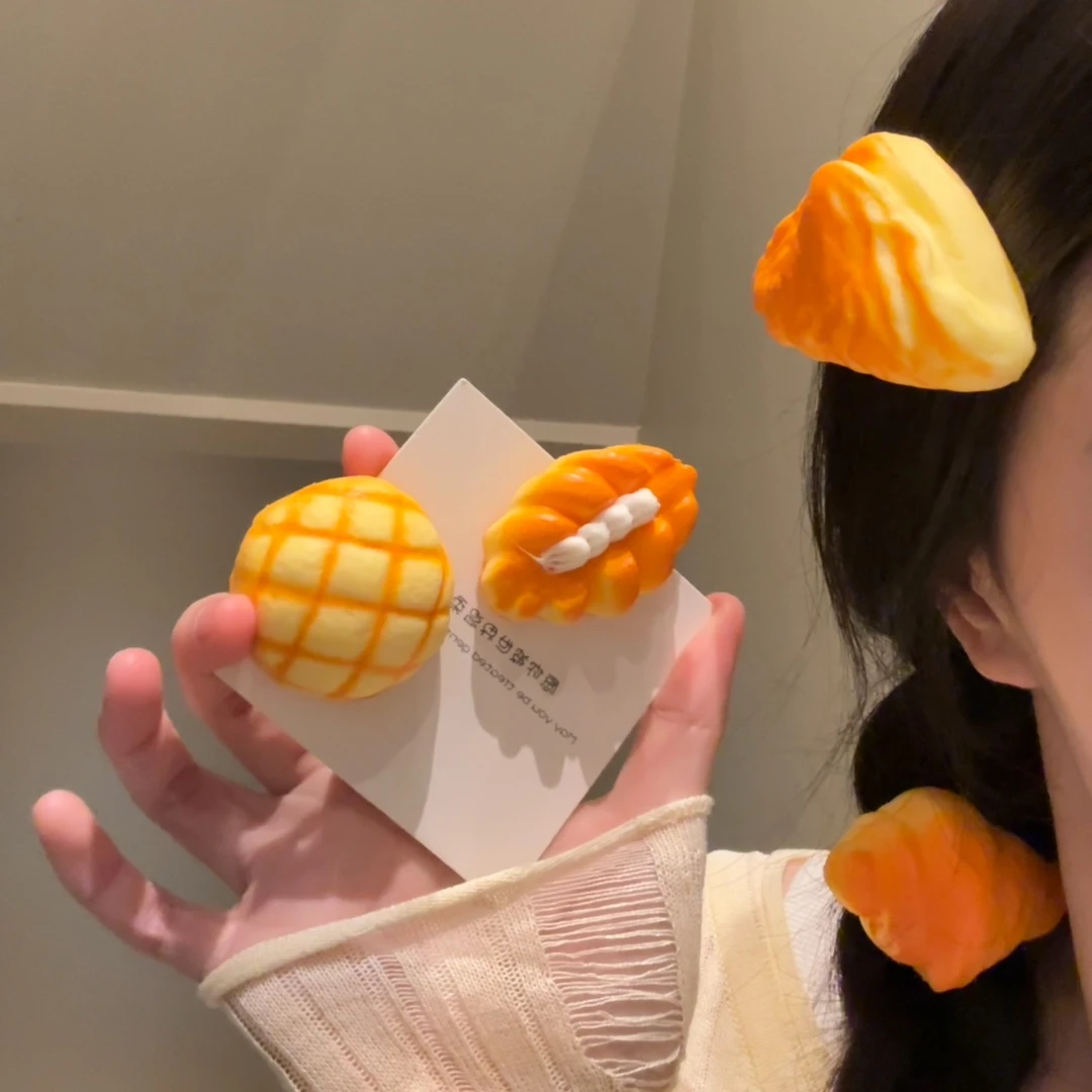 可爱趣味搞怪仿真面包牛角奶油包发夹侧边刘海碎发鸭嘴夹头饰批发