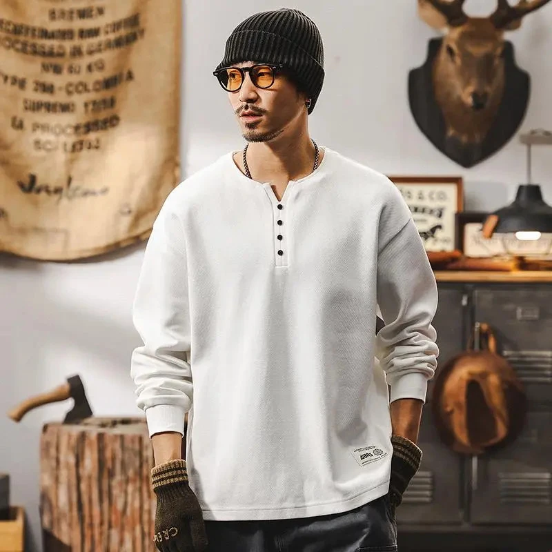 美式复古重磅卫衣男春秋款2025新款潮牌硬汉帅气亨利领上衣男秋季