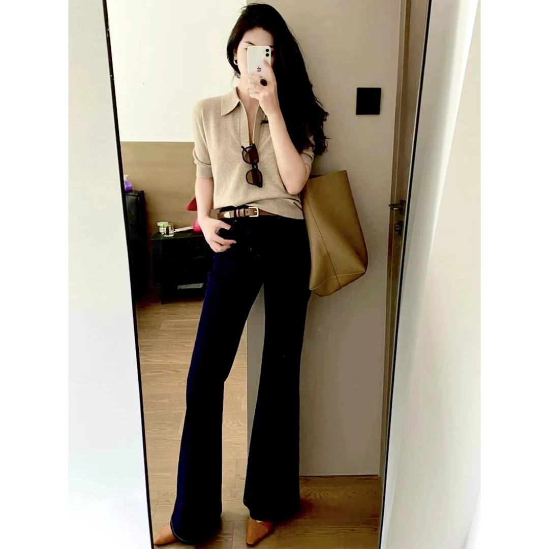 首发四面弹黑色-维密超模比例 修身喇叭裤 纯黑不掉色