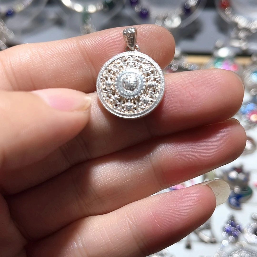 吊坠足银珐琅八宝罗盘