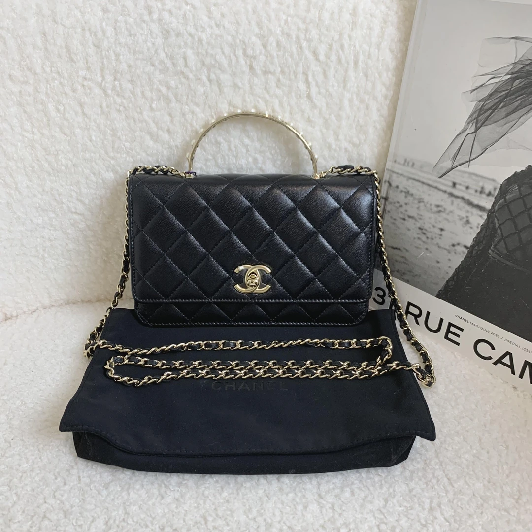 99新 Chanel/香奈儿 壹臻/24S黑金羊珍珠手柄woc 58977699