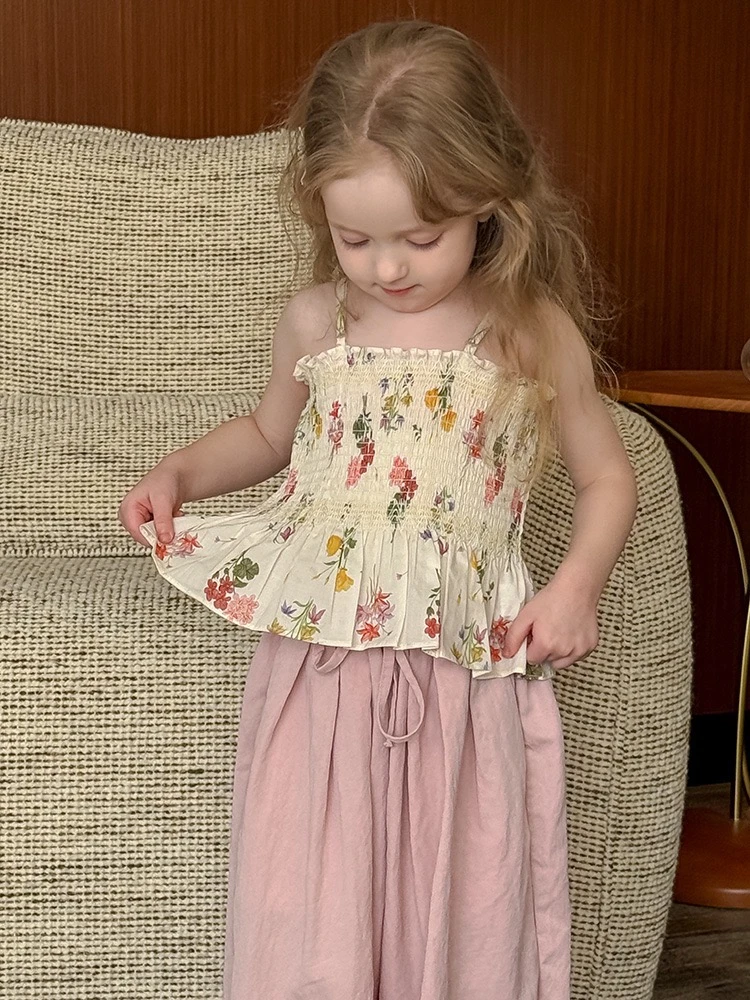 「晨露花园」夏季新款上衣碎花打揽吊带  怦然心动裤