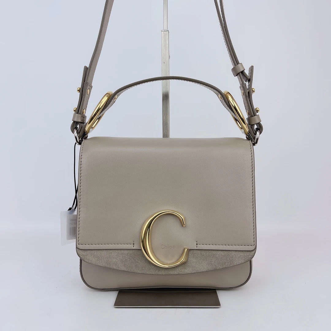 95新 Chloe/蔻依 蔻依 灰色牛皮单肩包底长21 E395