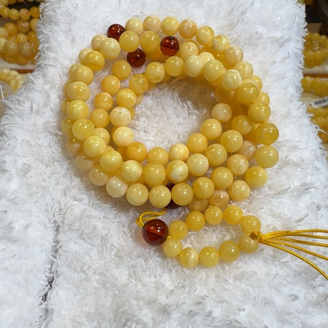 琥珀未镶嵌珠宝奇石6m+白花蜡108佛珠