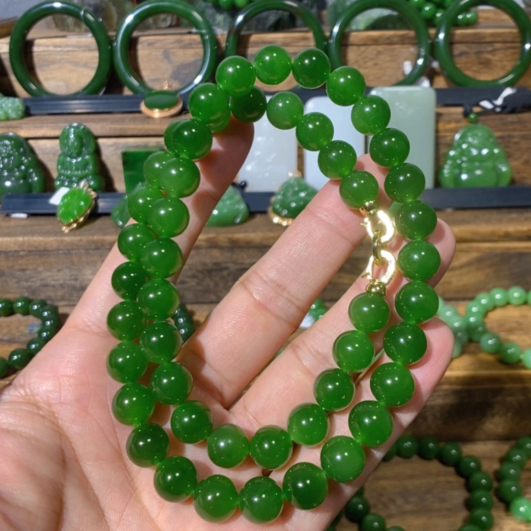 【闪购商品】吊坠(不含链)未镶嵌和田玉巴料辣绿项链 10