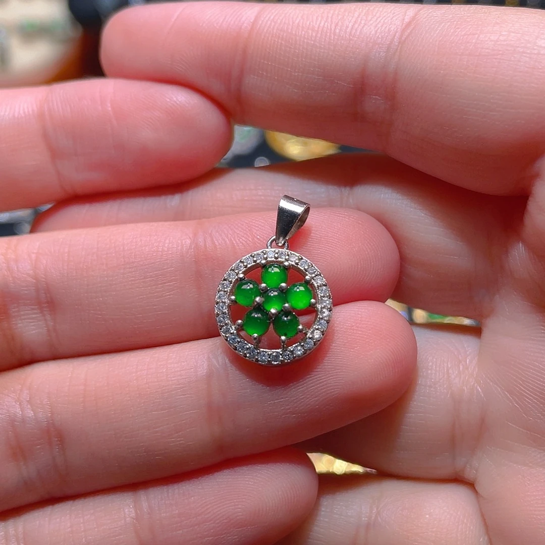 翡翠银S925镶嵌吊坠(不含链)