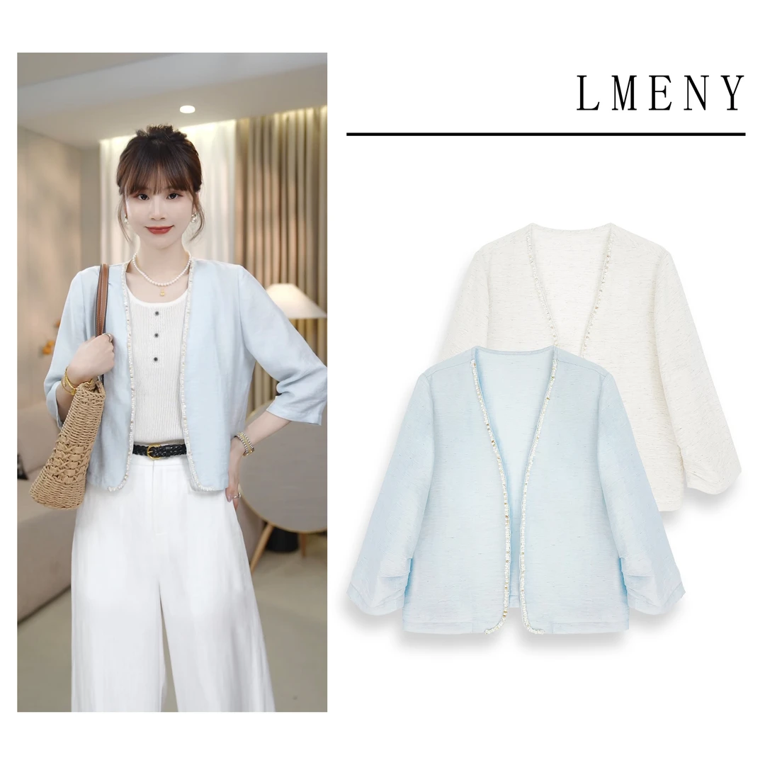 LMENY【清】自在亚麻～钉珠V领气质显瘦亚麻外套25BW003