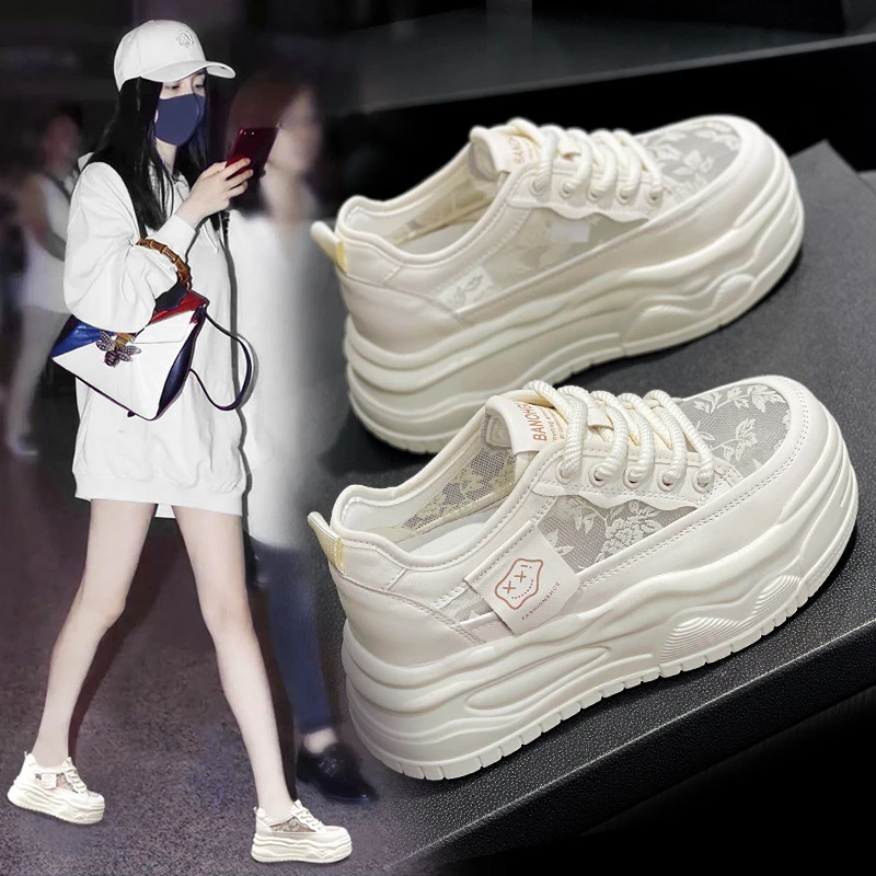 【增高9CM】厚底松糕鞋女2025春季新款小个子百搭休闲鞋高级感运动