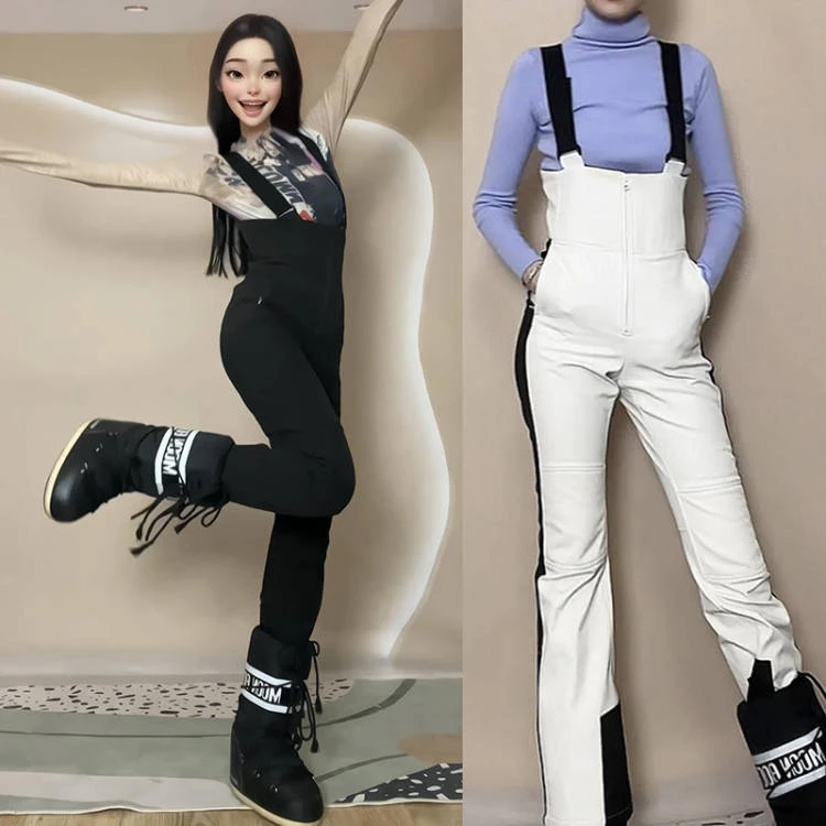 修身滑雪裤显瘦加绒白色时尚弹力喇叭裤收膝紧身滑雪裤滑雪滑雪裤