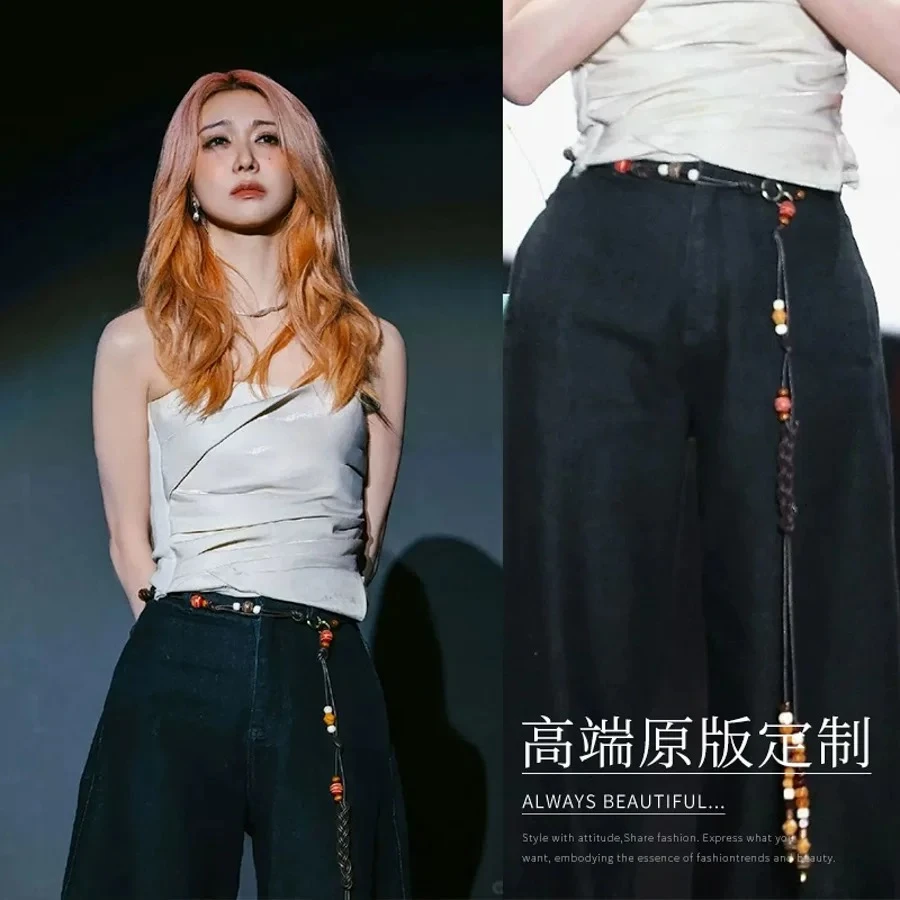 2025薛凯琪同款复古民族风撞色串珠腰链女小众设计编绳腰带腰绳配