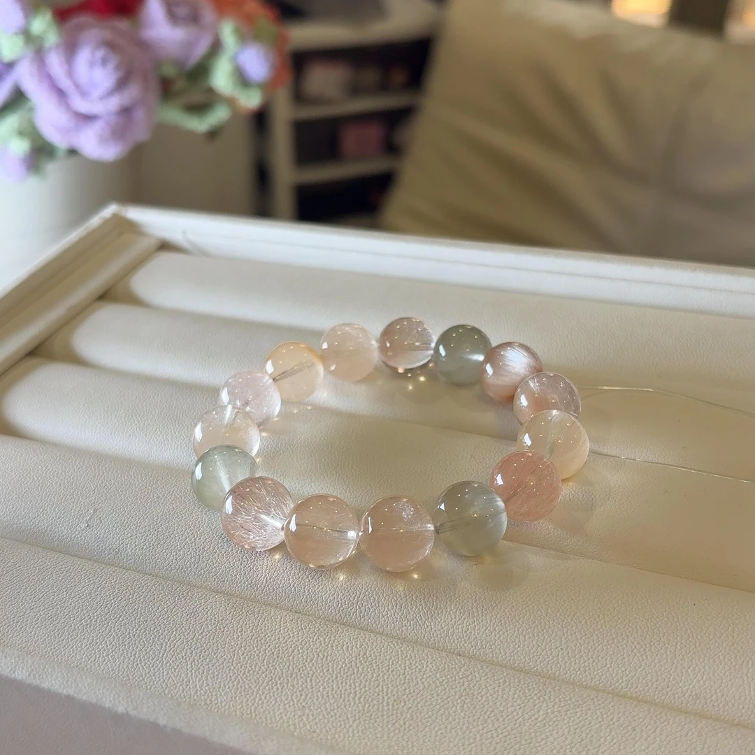 铜合金手链 「幻糖絮语」粉紫渐变色拉丝圆珠手串秋日温柔显白手链