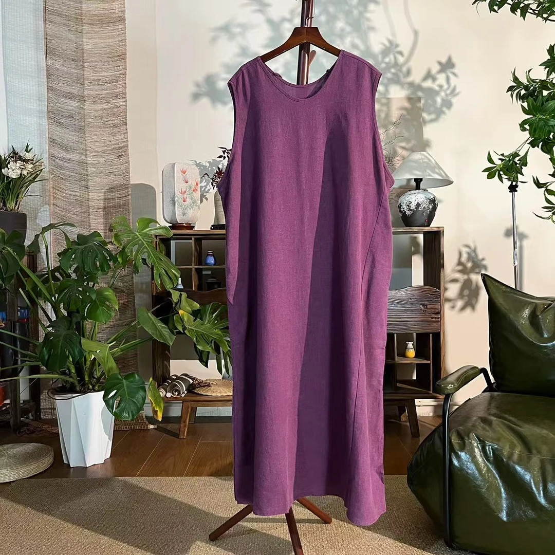 【大梅子推荐】设计款亚麻系带背心裙MQ7021