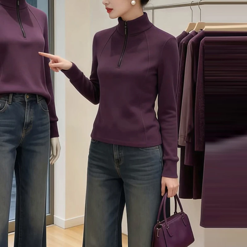 7185半拉链立领高领卫衣女秋冬设计感打底衫上衣