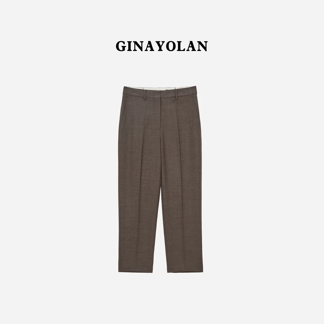 GINAYOLAN/瑾颜奢迪意大利花纱精纺羊毛烟管裤女