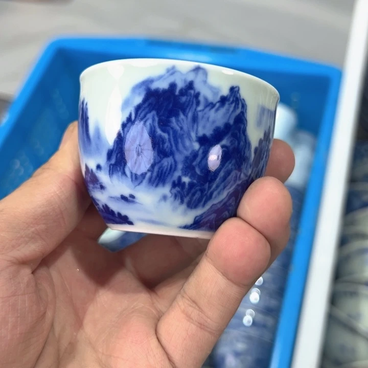 瓷片白青花千里江山刚杯客杯