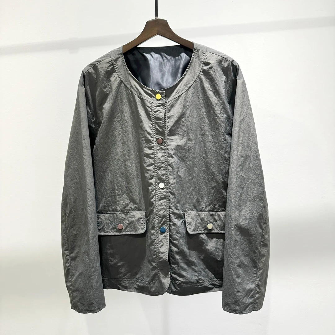 春季新款小众个性独特彩色纽扣简约圆领夹克男士潮流韩系百搭外套