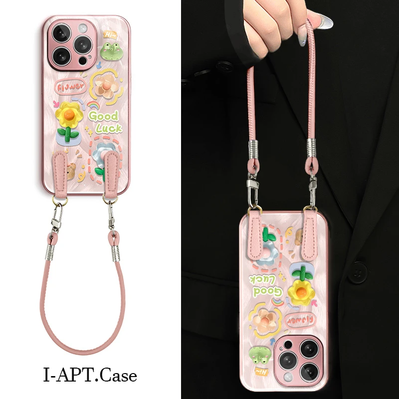 羽纱粉水晶花青蛙水凝玻璃壳适用iPhone苹果16手机壳华为oppo小米