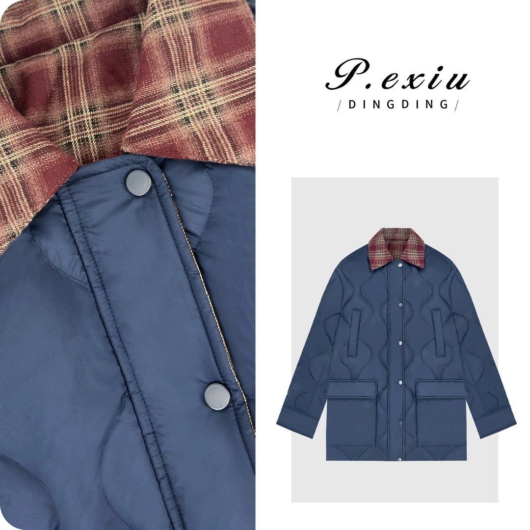 PanYiXiu/潘依绣【复古巴恩】进口白鸭绒工装风拼接领羽绒服 MJC055