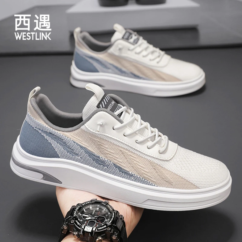 Westlink/西遇新款拼色平底板鞋日常百搭通勤休闲男鞋干净痞帅